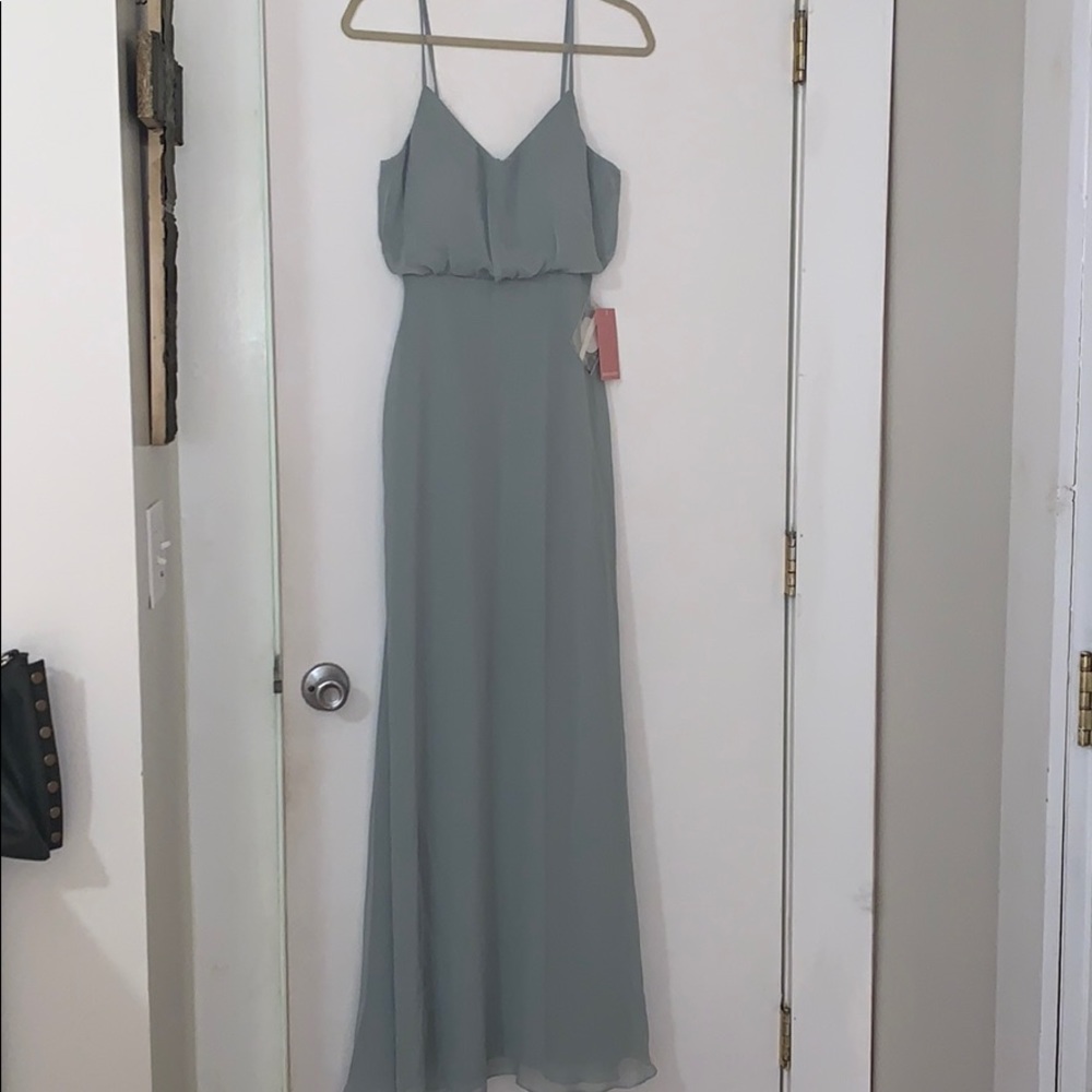 Sage Chiffon Spaghetti Strap Gown from Birdy Grey